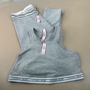 NWT Victoria's Secret Heather Gray Tank Legging Pants Set Yoga Workout SZ Large